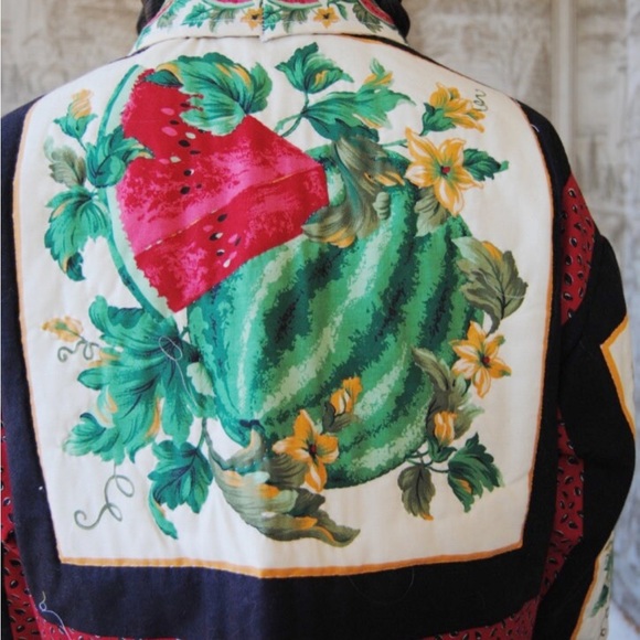 Watermelon-print upcycled quilted chore coat, size xs/s - Picture 3 of 6